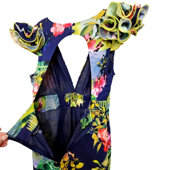 CQ by CQ Navy with Tropical Deep V Ruffled Cap Sleeve. - Picture 8 of 15